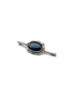 Broche Art Déco en argent sertie d'un saphir de synthèse et de zirconiums - - 2