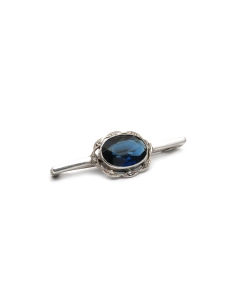 Broche Art Déco en argent sertie d'un saphir de synthèse et de zirconiums - - 5