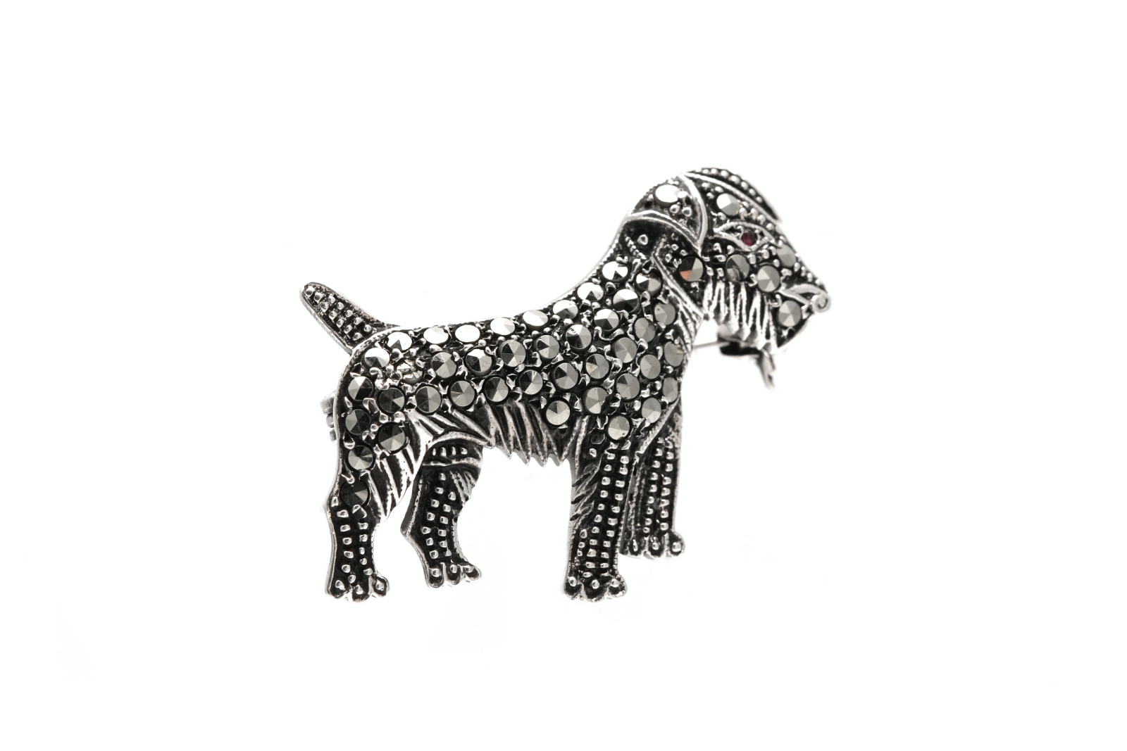 Broche Art Déco en argent sertie de marcassites et d'un rubis - - 6