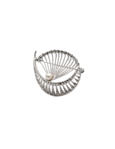 Broche Art Déco en argent 800 sertie de marcassites et d'une perle - - 1