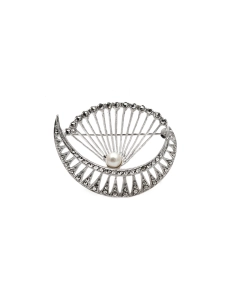 Broche Art Déco en argent 800 sertie de marcassites et d'une perle - - 2