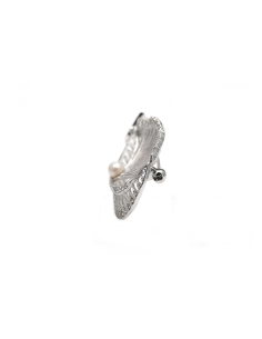 Broche Art Déco en argent 800 sertie de marcassites et d'une perle - - 3