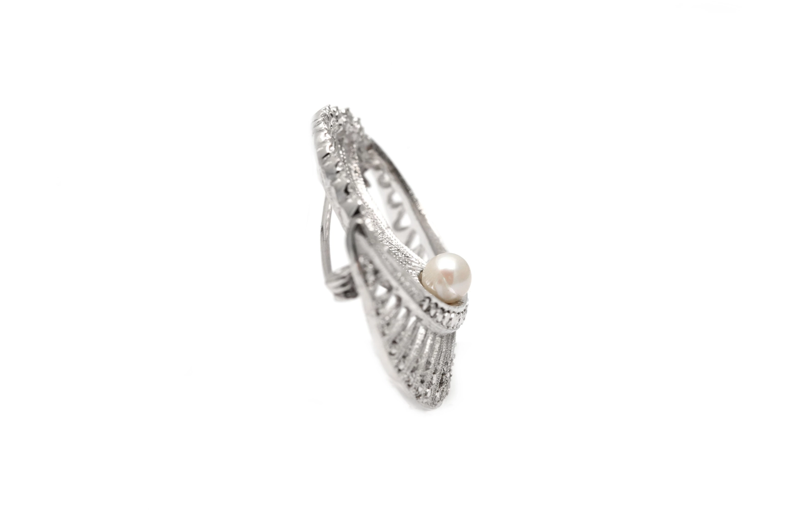 Broche Art Déco en argent 800 sertie de marcassites et d'une perle - - 5