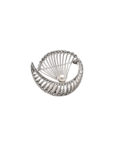 Broche Art Déco en argent 800 sertie de marcassites et d'une perle - - 6