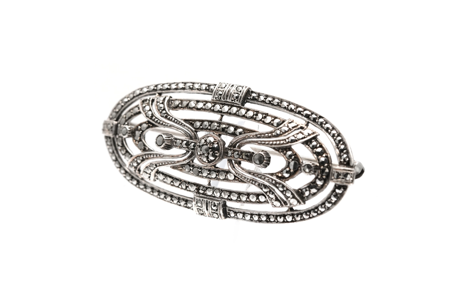 Broche Art Déco en argent 925 sertie de marcassites - - 1