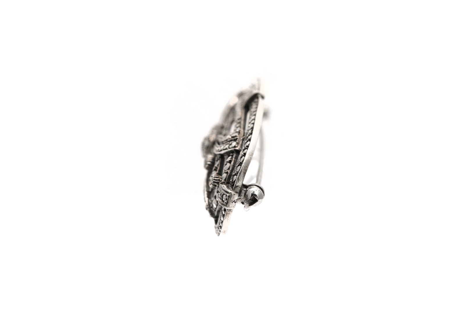 Broche Art Déco en argent 925 sertie de marcassites - - 3