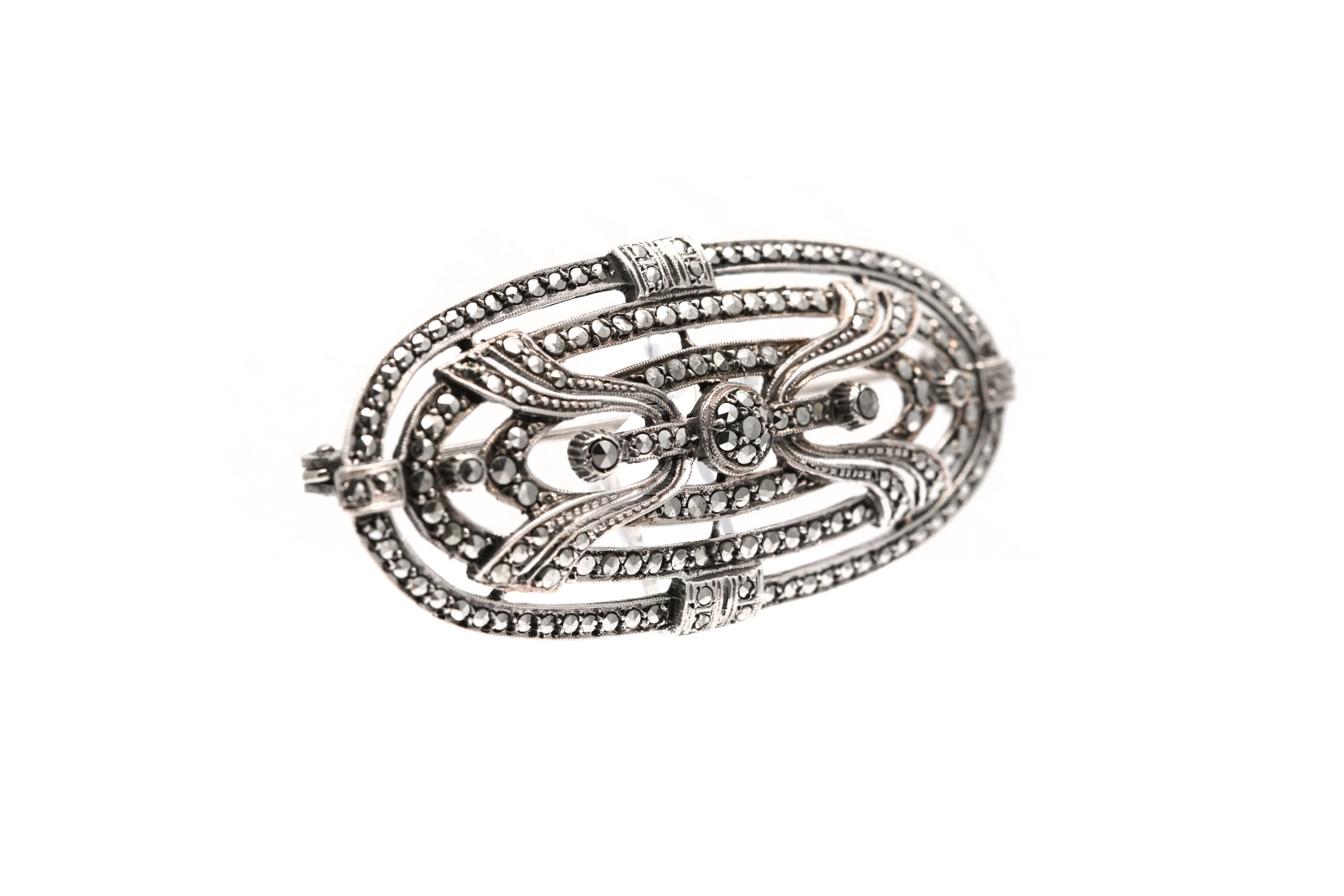 Broche Art Déco en argent 925 sertie de marcassites - - 6