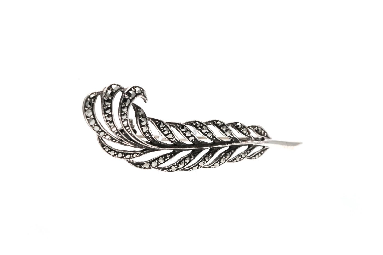 Broche plume Art Déco en argent 835 sertie de marcassites - - 6