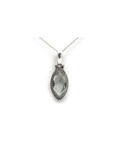Pendentif contemporain en argent 925 serti d'une prasiolite - - 2