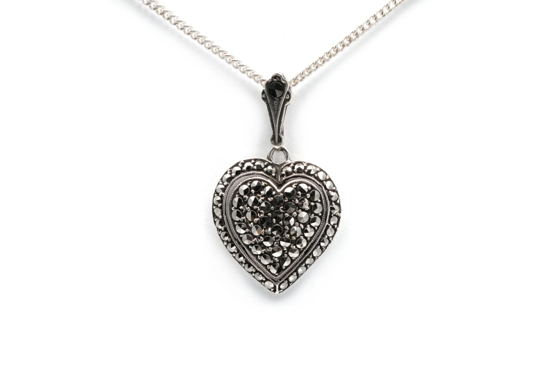 Pendentif coeur Art Déco en argent 835 serti de marcassites - - 1
