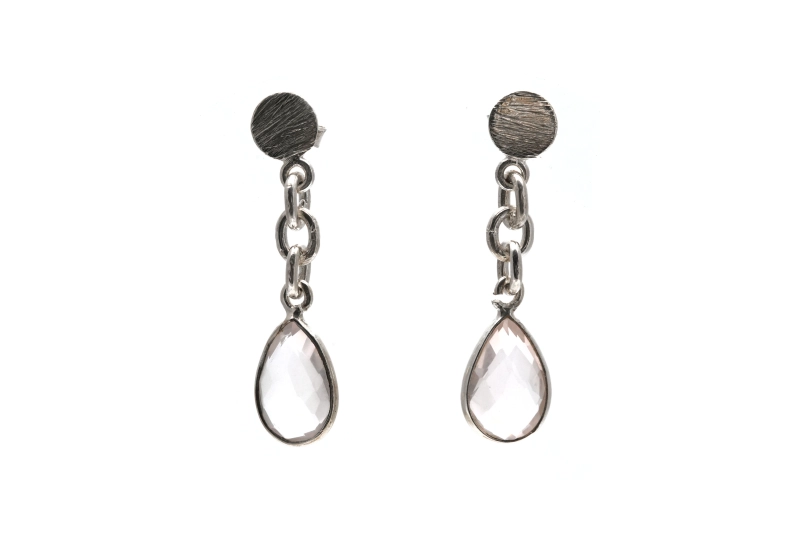 Boucles d'oreilles contemporaines en argent 925 serties de quartz rose -  - 1