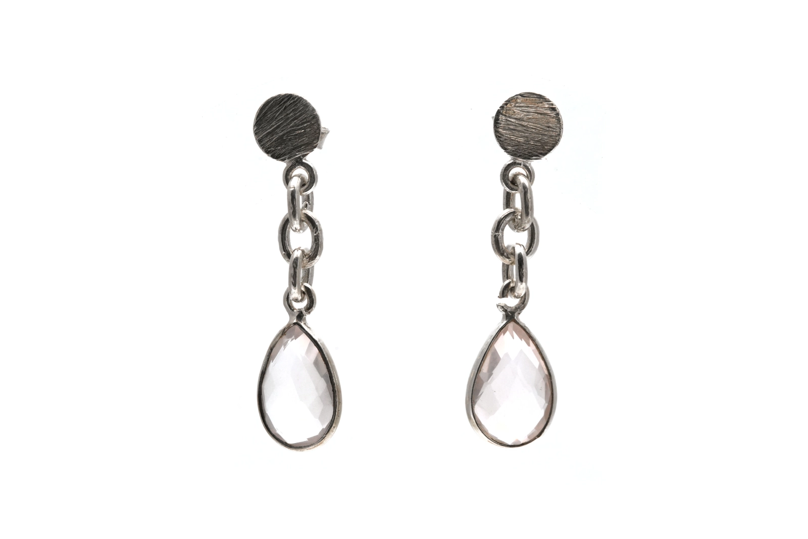 Boucles d'oreilles contemporaines en argent 925 serties de quartz rose - - 1