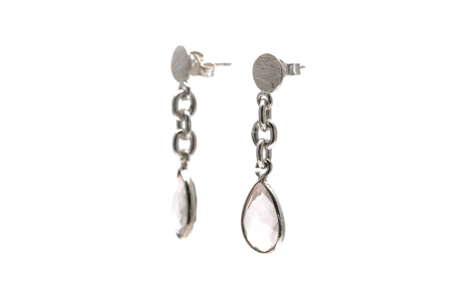 Boucles d'oreilles contemporaines en argent 925 serties de quartz rose - - 2