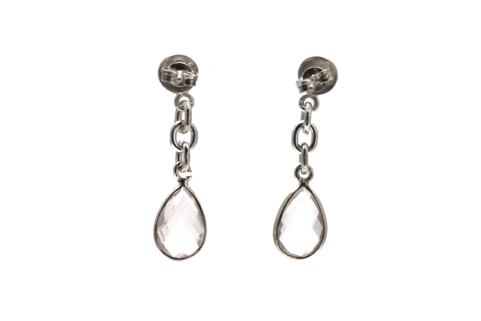 Boucles d'oreilles contemporaines en argent 925 serties de quartz rose - - 3