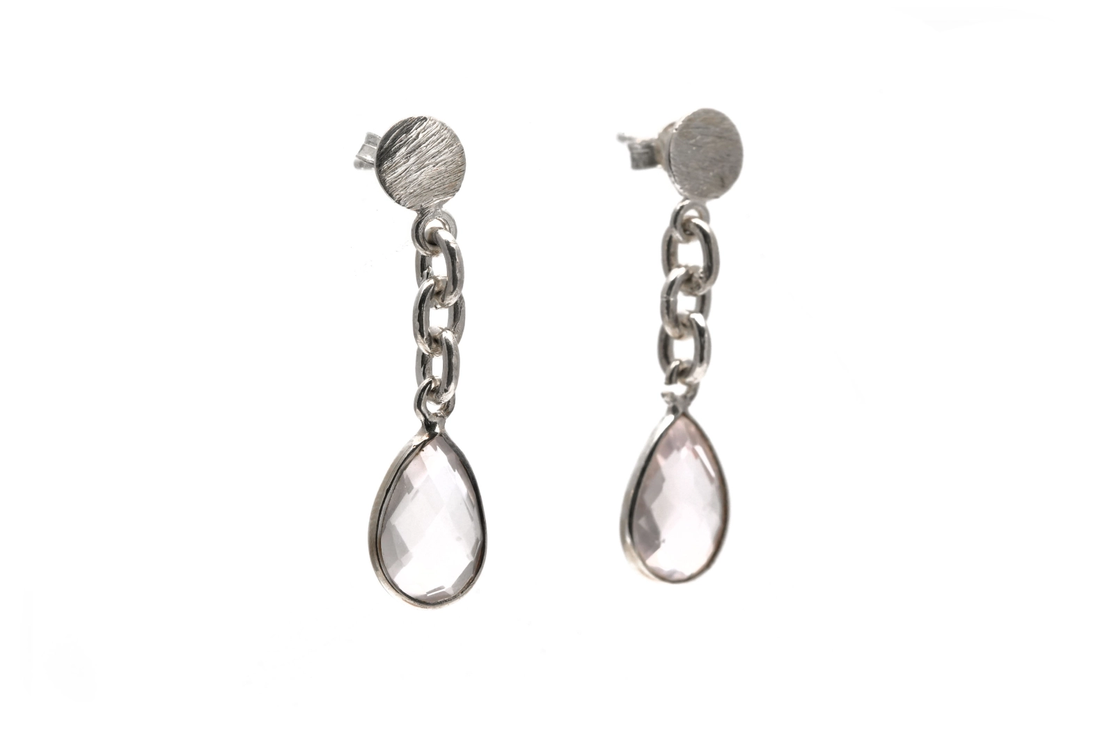 Boucles d'oreilles contemporaines en argent 925 serties de quartz rose - - 4