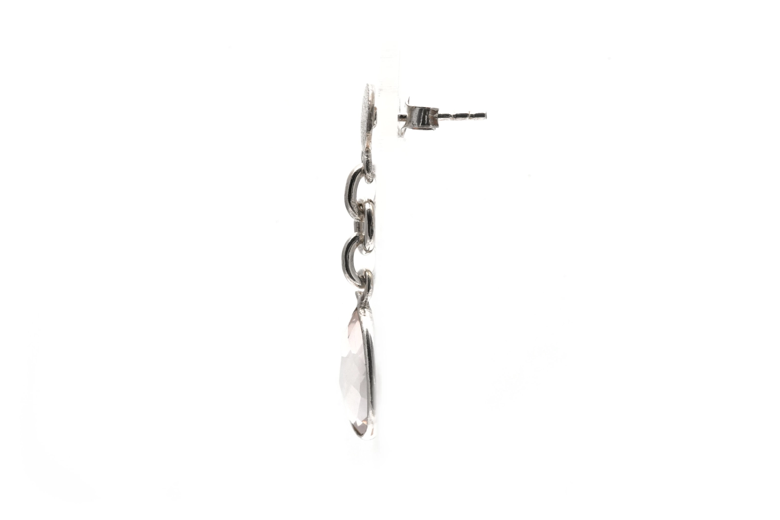 Boucles d'oreilles contemporaines en argent 925 serties de quartz rose - - 5