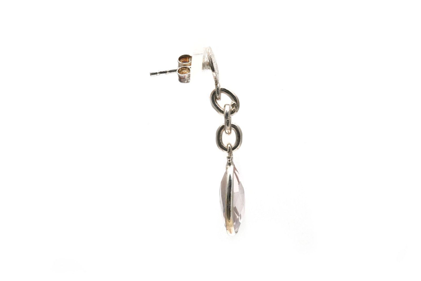 Boucles d'oreilles contemporaines en argent 925 serties de quartz rose - - 6