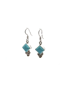 Boucles d'oreilles contemporaines en argent 925 serties de turquoises - - 1