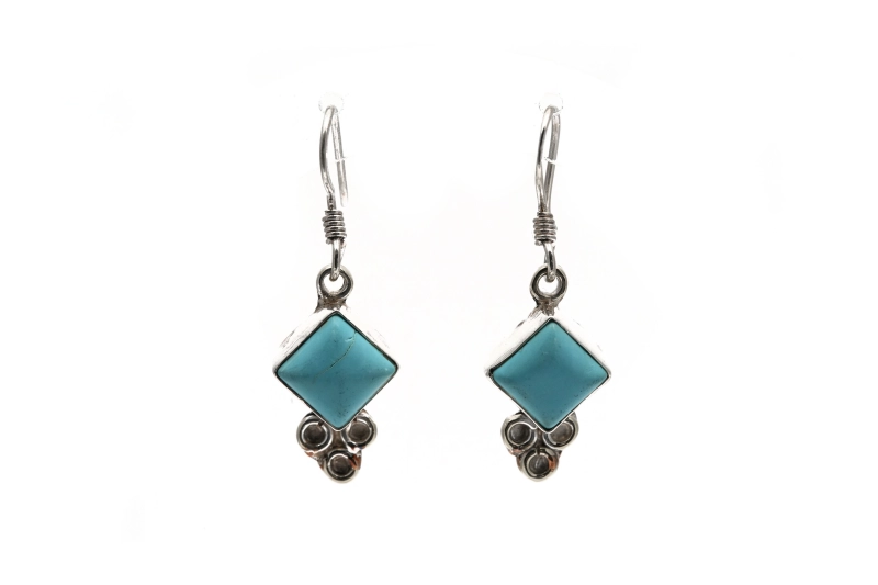 Boucles d'oreilles contemporaines en argent 925 serties de turquoises -  - 2