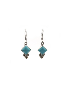 Boucles d'oreilles contemporaines en argent 925 serties de turquoises - - 2