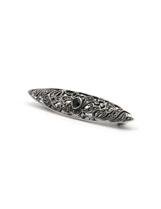Broche Art Déco en argent 925 sertie d'une onyx et de marcassites