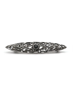 Broche Art Déco en argent 925 sertie d'une onyx et de marcassites