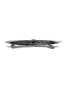 Broche Art Déco en argent 925 sertie d'une onyx et de marcassites