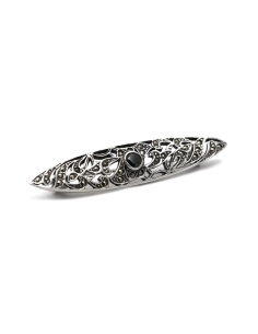 Broche Art Déco en argent 925 sertie d'une onyx et de marcassites