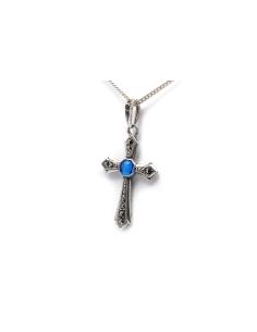 Pendentif Art Déco en argent serti d'émail, de marcassites et de strass