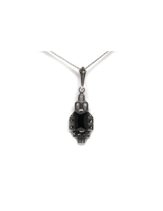 Pendentif Art Déco en argent serti d'une onyx et de marcassites
