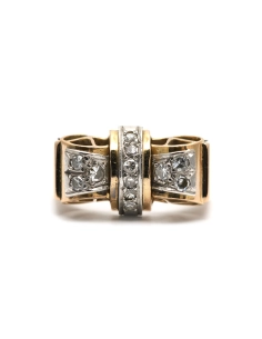 Bague Art Déco en or jaune 18 carats sertie de diamants taille "8/8"