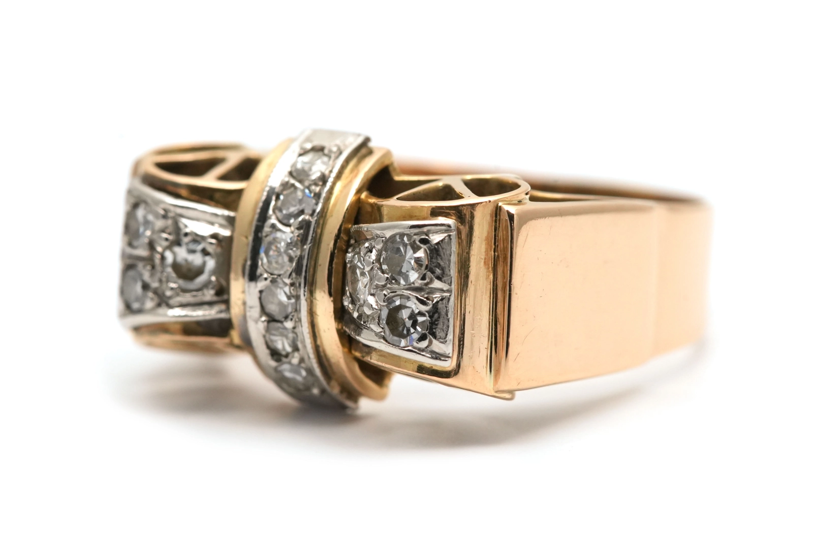 Bague Art Déco en or jaune 18 carats sertie de diamants taille "8/8"