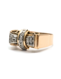 Bague Art Déco en or jaune 18 carats sertie de diamants taille "8/8"
