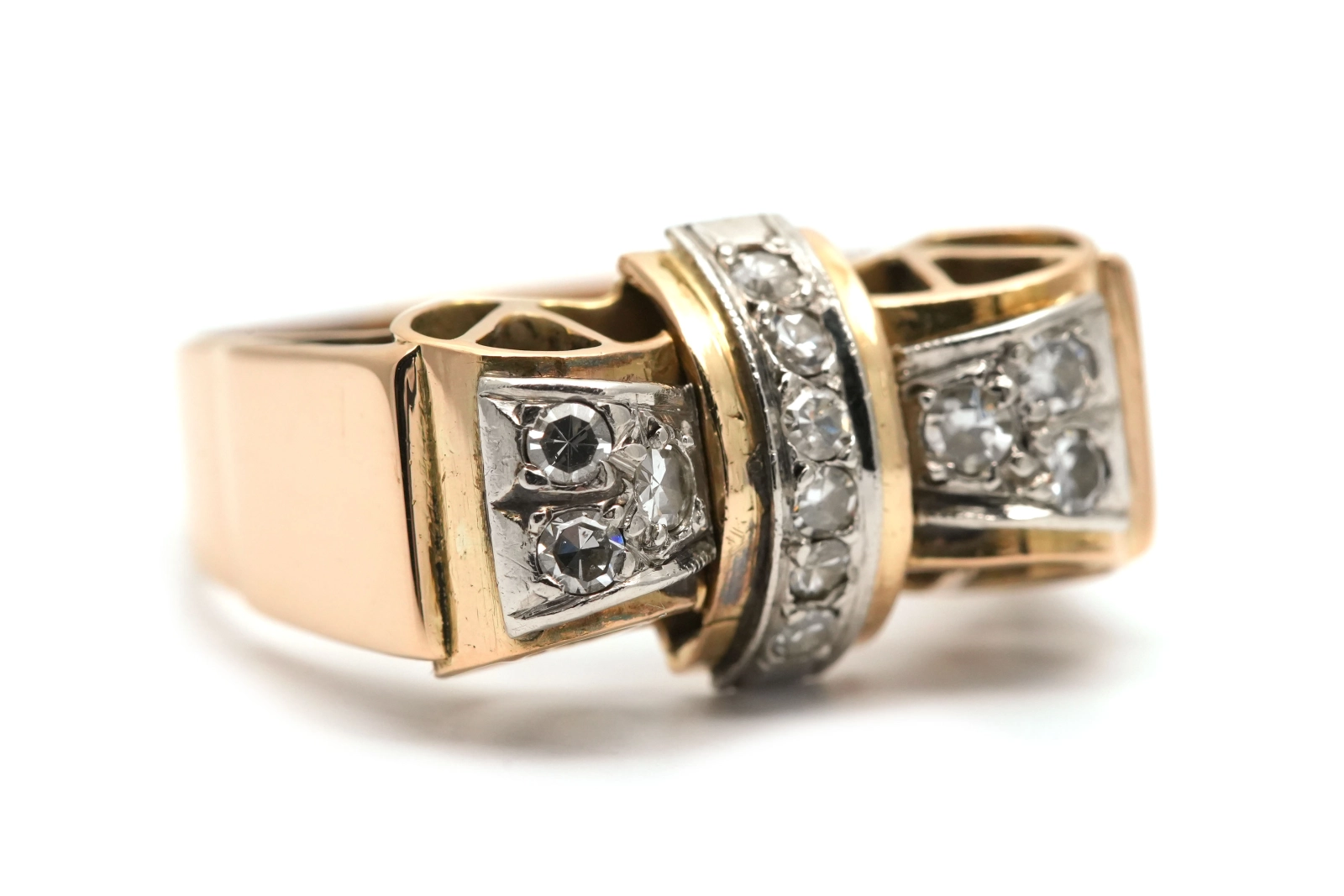 Bague Art Déco en or jaune 18 carats sertie de diamants taille "8/8"