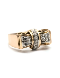 Bague Art Déco en or jaune 18 carats sertie de diamants taille "8/8"
