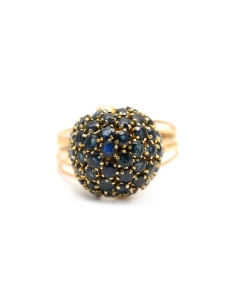 Bague contemporaine en or jaune 14 carats sertie de saphirs