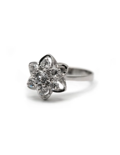 Bague Années 70 en argent 925 sertie de strass