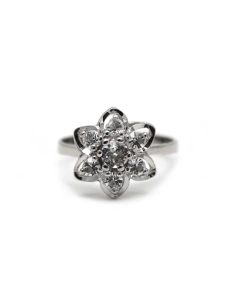 Bague Années 70 en argent 925 sertie de strass