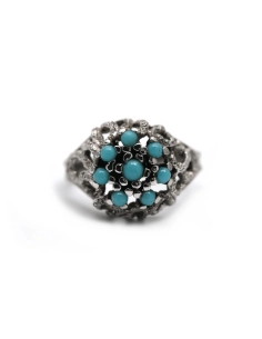 Bague Années 70 en argent 835 serti de turquoises