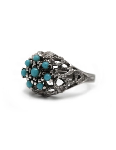 Bague Années 70 en argent 835 serti de turquoises