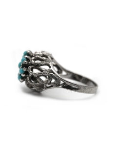 Bague Années 70 en argent 835 serti de turquoises