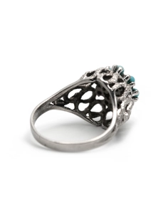 Bague Années 70 en argent 835 serti de turquoises