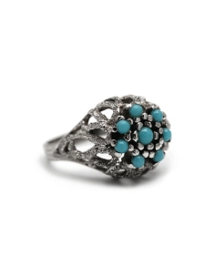 Bague Années 70 en argent 835 serti de turquoises