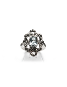 Bague Art Déco en argent 925 sertie d'une topaze et de marcassites