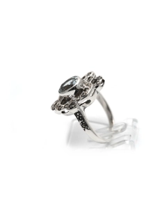 Bague Art Déco en argent 925 sertie d'une topaze et de marcassites