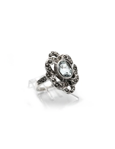 Bague Art Déco en argent 925 sertie d'une topaze et de marcassites