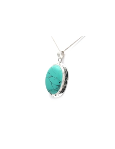 Pendentif contemporain en argent serti d'une turquoise