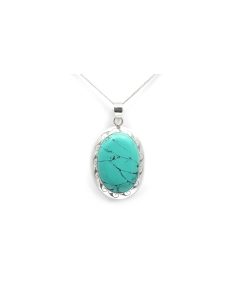 Pendentif contemporain en argent serti d'une turquoise