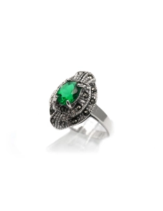 Bague contemporaine en argent 925 sertie d'un strass et de marcassites