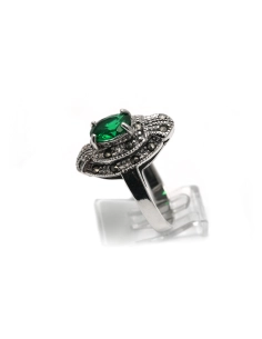 Bague contemporaine en argent 925 sertie d'un strass et de marcassites
